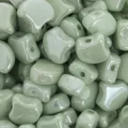 Czech Glass beads Ginko Duo 2 holes 7.5x7.5mm Opaque Light Green Ceramic Look x10g