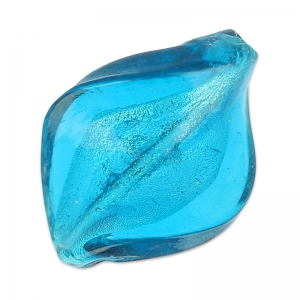 Silver foil twisted bead 30x20mm Dark Aquamarine x1
