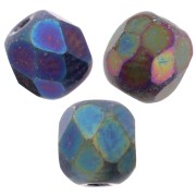 Fire Polished faceted round beads 4mm Jet Green Iris x50|raw }}