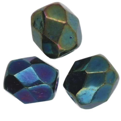 Fire Polished faceted round beads 4mm Jet Green Iris x50
