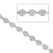 Rhinestones brass chain in cut crystal 2.10 mm Silver Tone/White Opal x50cm