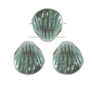 Shell Beads 2 holes 8 mm Green Turquoise Ceramic Lookx20