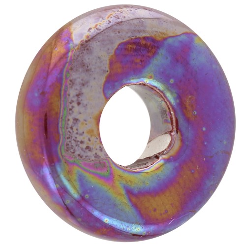 Heishi bead ceramic rondelle 15 mm Iridescent Petrol x1
