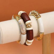 Heishi bead ceramic rondelle 15 mm Cream iridescent x1