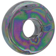 Ceramics rondelle 15mm Iridescent Black petrol