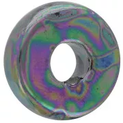 Heishi bead ceramic rondelle 15 mm Iridescent petroleum black x1