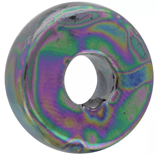 Heishi bead ceramic rondelle 15 mm Iridescent petroleum black x1