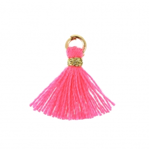 Imitation cotton tassel for DIY jewelry 12 mm Neon Pink / Golden Jumpring x1