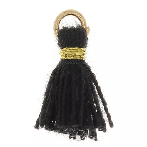 Imitation cotton tassel for DIY jewelry creation 12 mm Black / Golden Jumpring x1