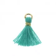 Imitation cotton tassel for DIY jewelry creation 12 mm Teal / Golden Jumpring x1