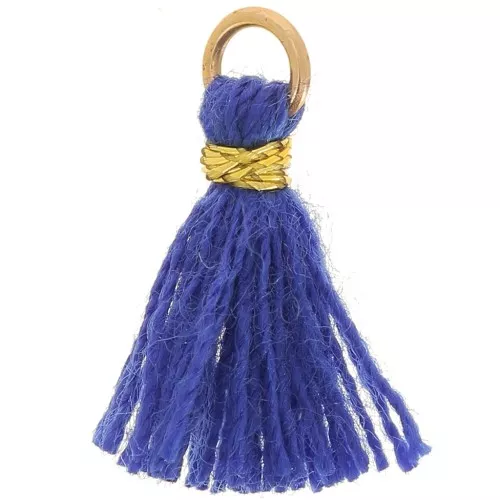 Imitation cotton tassel for DIY jewelry creation 12 mm Saphir / Golden Jumpring x1