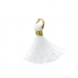 Imitation cotton tassel for DIY jewelry creation 12 mm White / Golden Jumpring x1