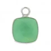 925 Sterling Silver Pendant 7 mm faceted gemstone / Chrysoprase x1