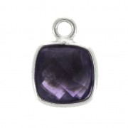 925 Sterling Silver Pendant 7 mm faceted gemstone / Amethyst x1|raw }}