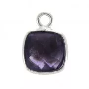 925 Sterling Silver Pendant 7 mm faceted gemstone / Amethyst x1