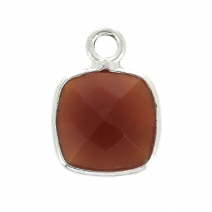 925 Sterling Silver Pendant 7 mm faceted gemstone Dyed Cornaline x1