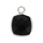 925 Sterling Silver Pendant 7 mm faceted gemstone / Black Onyx x1