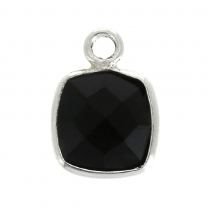 925 Sterling Silver Pendant 7 mm faceted gemstone / Black Onyx x1