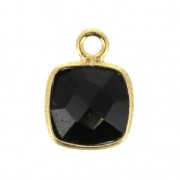 925 Sterling Silver Pendant 7 mm faceted gemstone Gold Plated Black Onyx x1|raw }}