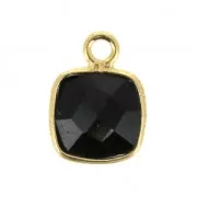 925 Sterling Silver Pendant 7 mm faceted gemstone Gold Plated Black Onyx x1