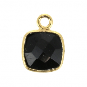 925 Sterling Silver Pendant 7 mm faceted gemstone Gold Plated Black Onyx x1