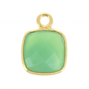 925 Sterling Silver Pendant 7 mm faceted gemstone Gold Plated Chrysoprase x1