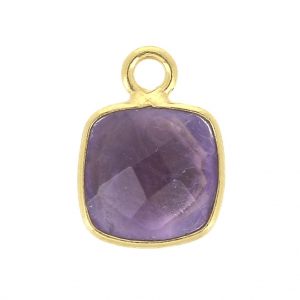 925 Sterling Silver Pendant 7 mm faceted gemstone Gold Plated Amethyst x1