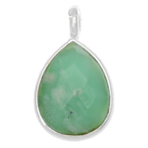 925 Sterling Silver drop Pendant with a 6x8 mm faceted gemstone / Chrysoprase x1
