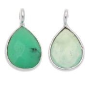925 Sterling Silver drop Pendant with a 6x8 mm faceted gemstone / Chrysoprase x1