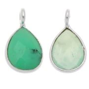 925 Sterling Silver drop Pendant with a 6x8 mm faceted gemstone / Chrysoprase x1