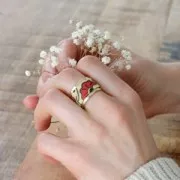 Polycotton wax style bias 20 mm - Bamako wedding flowers Red/Yellow x 1m