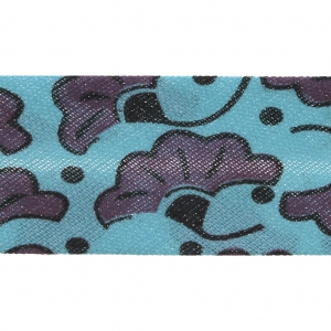 Polycotton wax style bias 20 mm - Bamako wedding flowers Purple/Blue x 1m