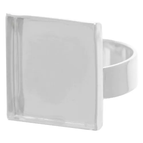 ring base 19mm Square-shaped Silver tone x1