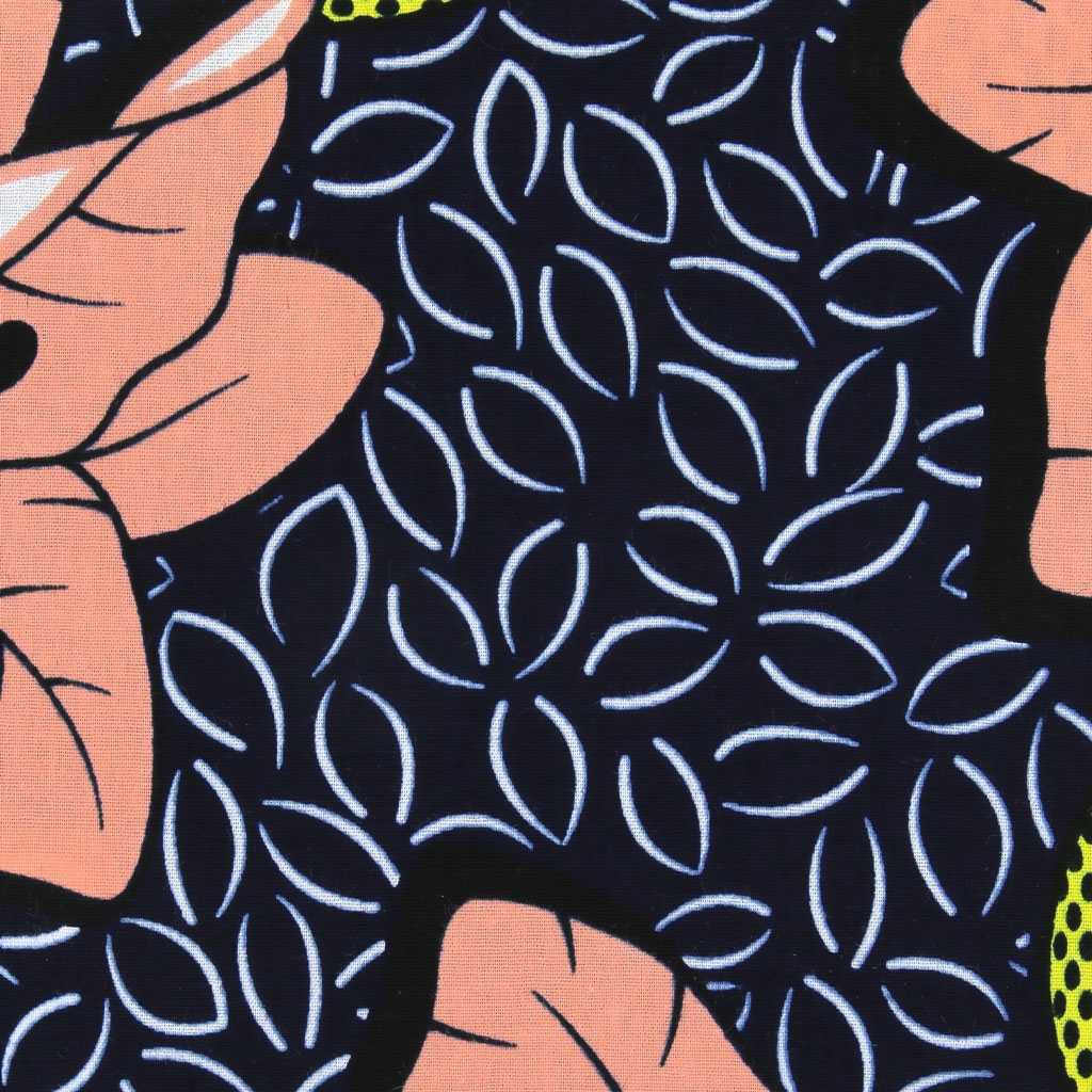 Wax Fabric Fleur De Cerisier Light Pinkdark Blue X10cm