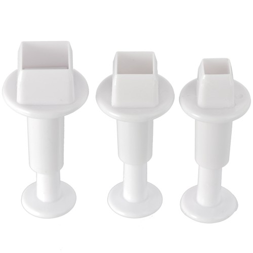 Cookie cutters set with piston for polymer clay - Squares 7-9.5-12.5 mm