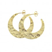 Flattened hammered half-moon earring hoops to decorate 35 mm fine Gold plated x2