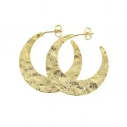 Flattened hammered half-moon earring hoops to decorate 35 mm fine Gold plated x2