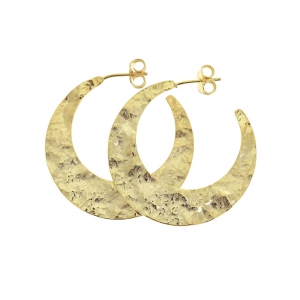 Flattened hammered half-moon earring hoops to decorate 35 mm fine Gold plated x2