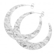Flattened hammered half-moon earring hoops to decorate 50 mm Silver Tone x2|raw }}