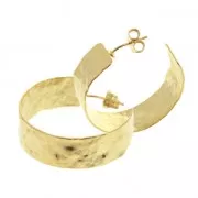 Flattened hammered earring hoops to decorate 30 mm fine Gold plated x2