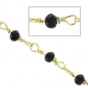 Chain with 3.50 mm faceted glass beads Golden/Black x50cm|raw }}