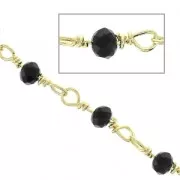 Chain with 3.50 mm faceted glass beads Golden/Black x50cm