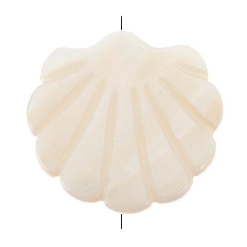 Flat 28x27.5 mm Bead - mother-of-pearl - Scallop Pattern - Ivory x1