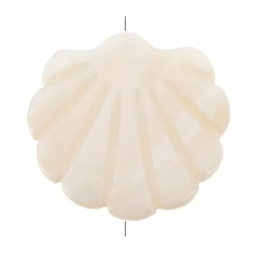 Flat 28x27.5 mm Bead - mother-of-pearl - Scallop Pattern - Ivory x1