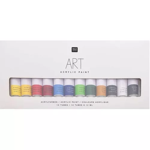 Set of 12 acrylic paints of 12 ml - Art by Rico Design - Basic Colors