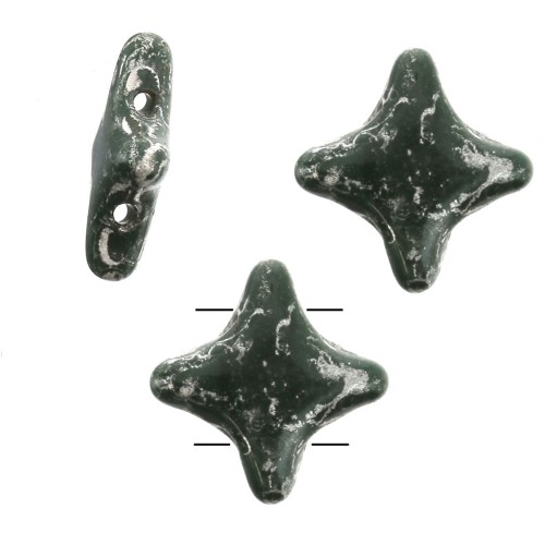 Star Beads glass beads by Perles & Co 11x11 mm Opaque Fir Green Picasso x30