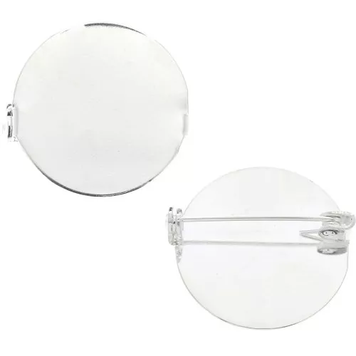 Round Pin back for a 26 mm cabochon - Fine silver plating x1