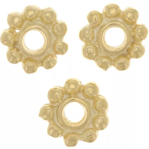 10mm Flower shape round beads - Fine Gold plated x5