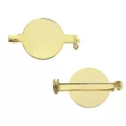 Round Pin back for a 16 mm cabochon - Fine Gold plated x1