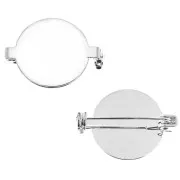 Round Pin back for a 20 mm cabochon - Fine silver plating x1